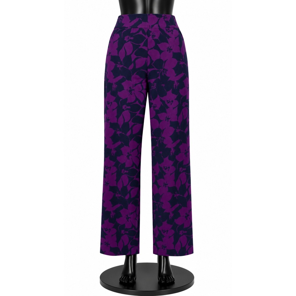 Chico's Travelers Women's Pull On Dress Pants Size 2.5R Purple Floral Crepe Knit